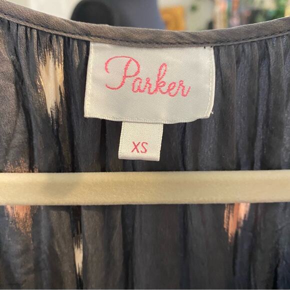 Parker Gray and Cream Patterned silk Maxi Dress XS Ikat dot boho summer - Picture 3 of 9